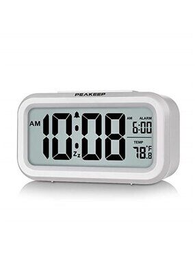 Digital Alarm Clock Bedside Night Light Temperature Display Snooze Battery White